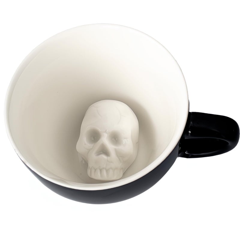 Creature Cups SKULL Ceramic Cup (11 Ounce, Black Exterior) - Hidden 3D Creature Inside Mug Emerges As You Drink - Spooky Halloween Creepy Coffee & Tea Cup - Image 1